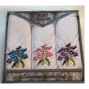 Handkerchief Set · Embroidered Cotton · White Floral · New in Box